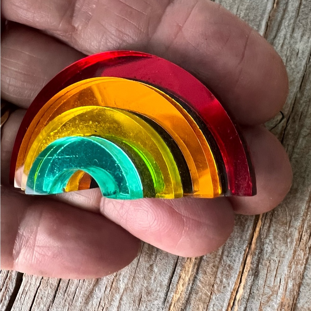 Rainbow Pin Vintage 80’s 3D Acrylic Handcrafted Pinback